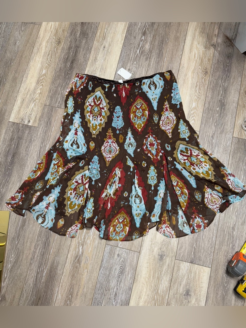 NWT Cato Brown Circle Skater Skirt with Blue & Red Medallions XL